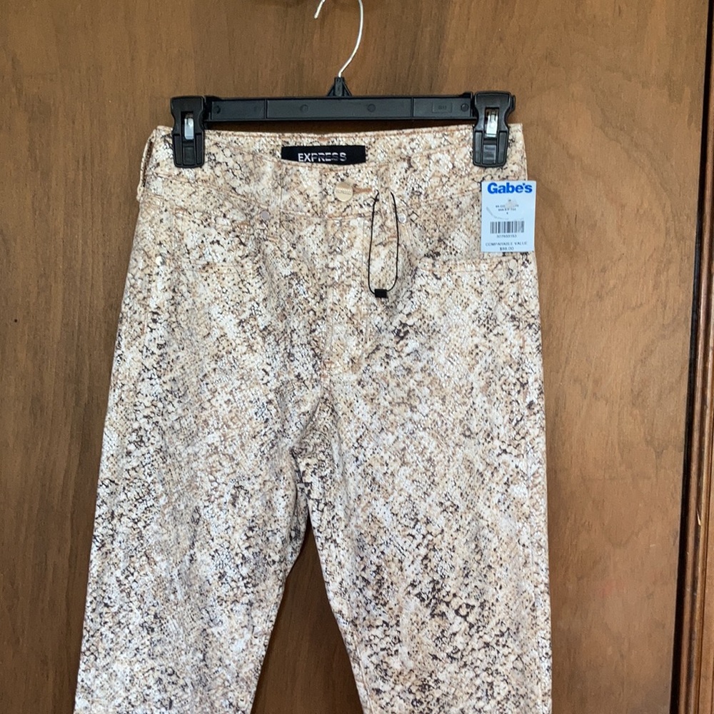Express snakeskin print animal print metallic accent skinny midrise stretch 00 - Picture 7 of 17